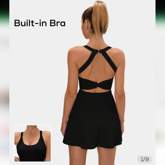 Backless Cut Out Twisted Side Pocket 2-in-1 Mini Barre Ballet Dance Dress - Picture 2 of 6